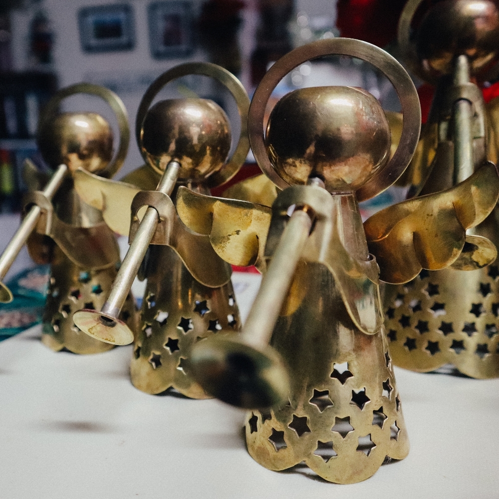 Hosley International Vintage Brass Angel Candle Holders